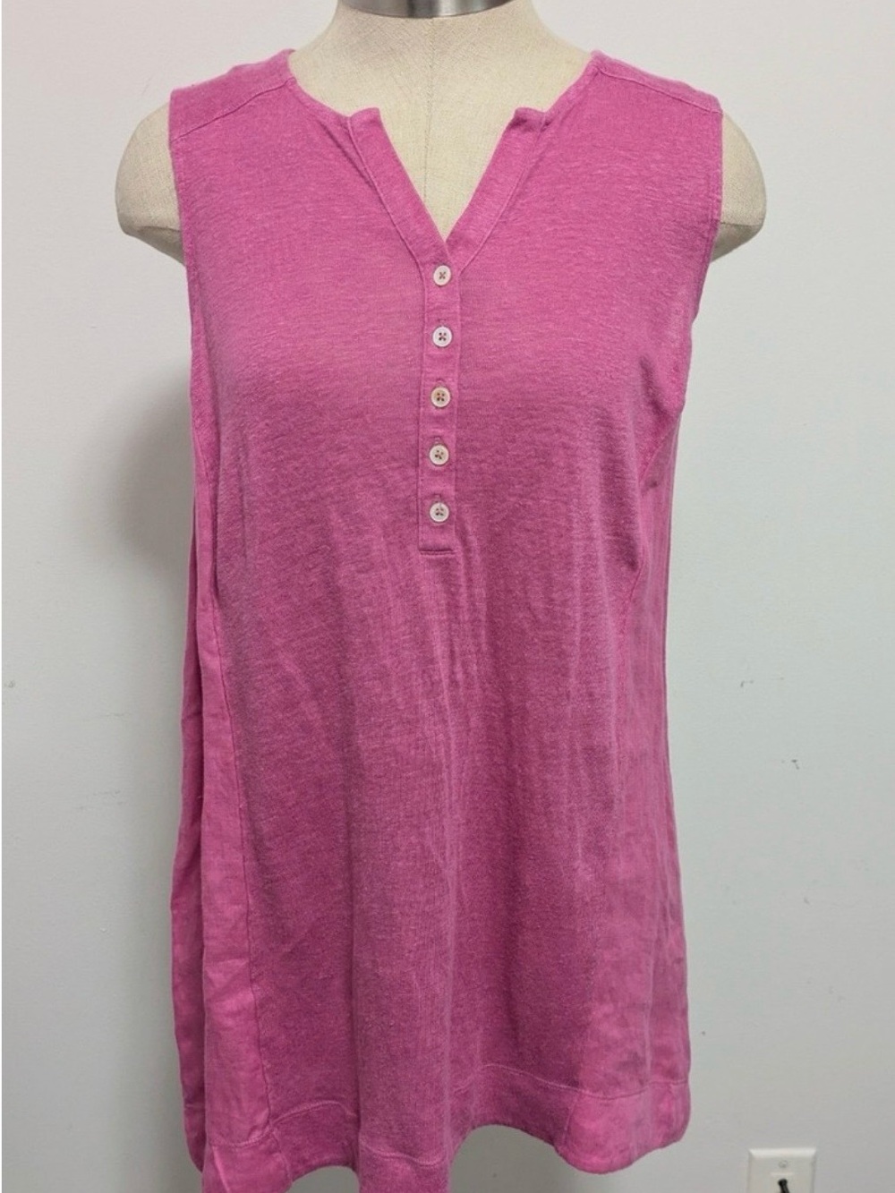 J Jill Pink 100% Linen Henley Tank Top S Coastal Grandmother Boho Cottagecore